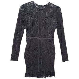 Pretty little things Lace Ladder Detail Frill Hem Bodycon Dress-4 long sleeve